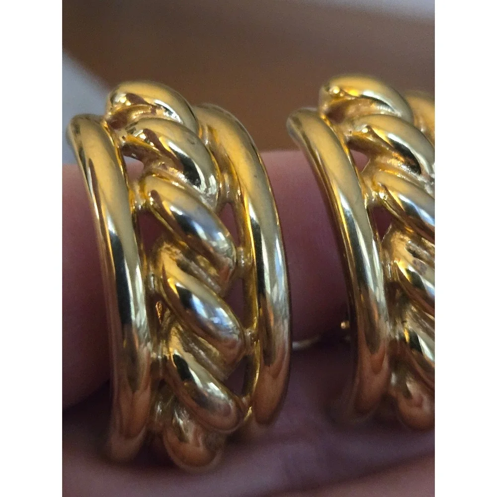 St John  Chunky Half Hoop Clip On Earrings Statement Vintage Signed